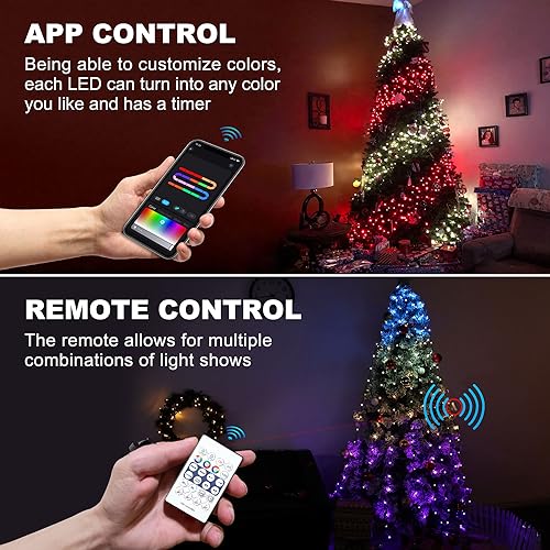 Smart LED Christmas Tree String Lights with Ring App Control - 200 LEDs, Indoor & Outdoor, Warm/Cool White or Multicolor