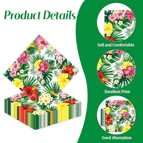 Tropical Hawaiian Luau Paper Napkins - 50 Pcs, 6.5 x 6.5 inch, Summer Pool Party Decor