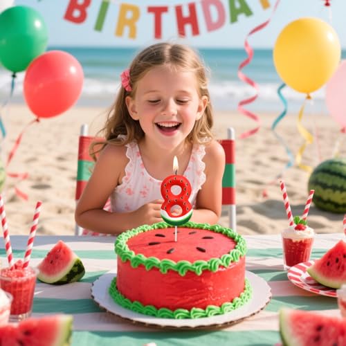 Number 1 Watermelon Birthday Candle - Fruit Themed Cake Topper