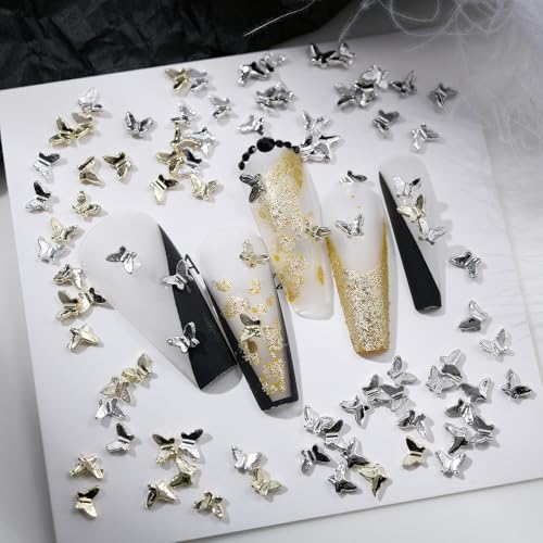 ALGLEA 80PCS 3D Butterfly Nail Charms Alloy Rhinestones Art Decor