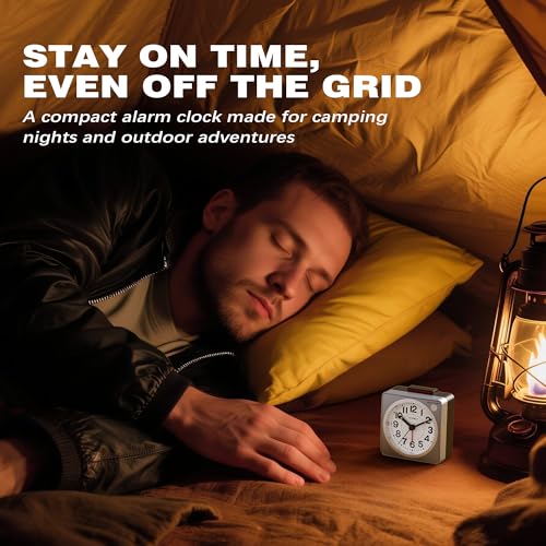 AYRELY Compact Battery Operated Travel Alarm Clock - Silent Analog, Snooze & Light
