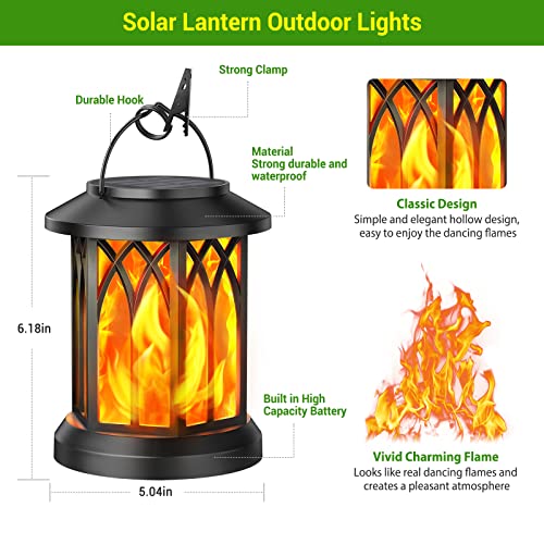 Black 4 Pack Solar Lanterns Outdoor Lights Flickering Flame Waterproof Yard Decor