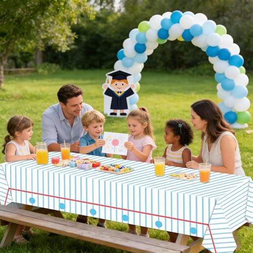 Blue White 3-Piece Plastic Tablecloths for Back to School Events