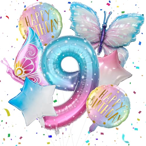 Zlongron Butterfly Balloon Set for 9th Birthday Party - 40 Inch