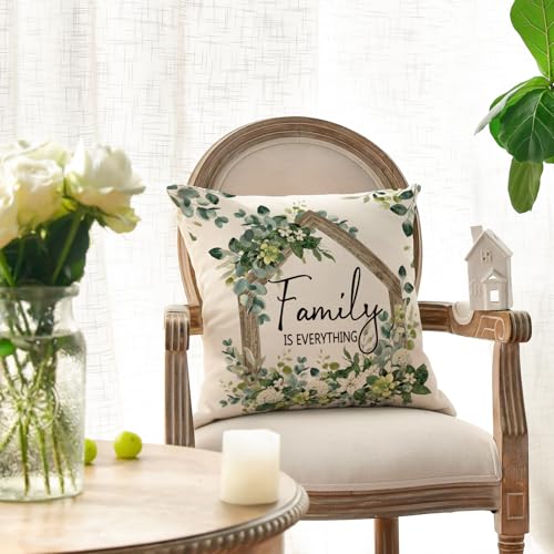 Spring Floral Throw Pillow Cover - 18x18 Eucalyptus Design