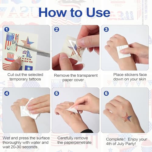 100 PCS 4th of July Temporary Tattoos Patriotic Stickers Party Favors