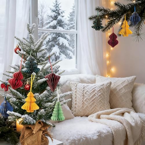 Easy Joy 6PCS Christmas Honeycomb Paper Ornaments - 3D Decor