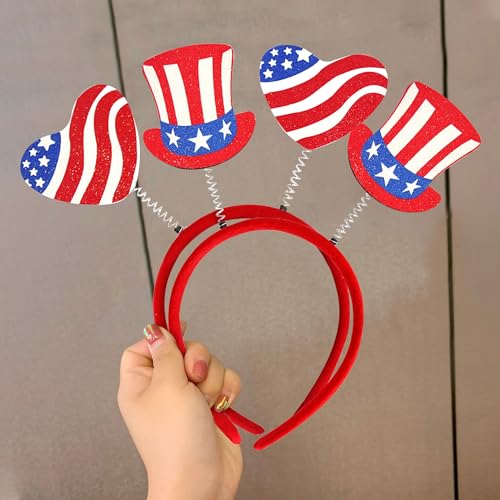 AEGYPIUS 4th of July Headband 2 Pcs Patriotic Red White and Blue Heart Hat