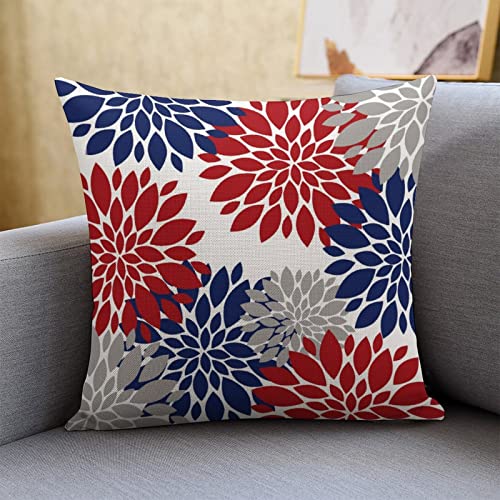 18" x 18" Blue and Red Dahlia Throw Pillow Covers - 2 Pack for 4th of July