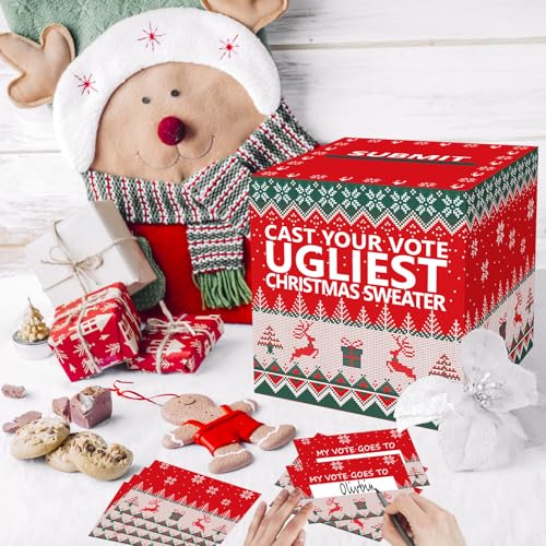 Christmas Ugly Sweater Contest Ballot Box Set with 50 Cards