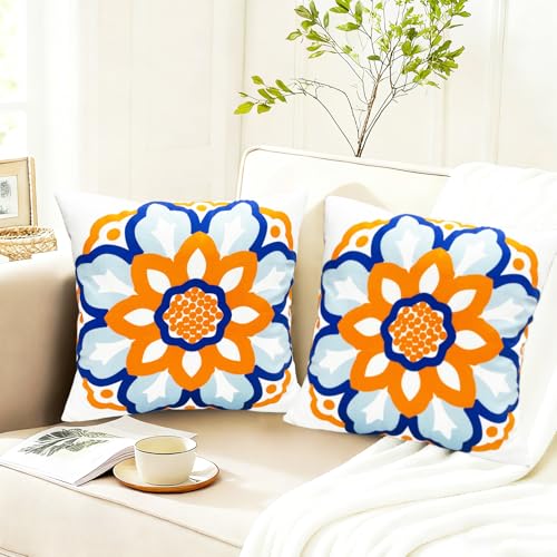 RYSMIYOU Boho Floral Throw Pillow Covers 16x16 Set of 2 Dahlia
