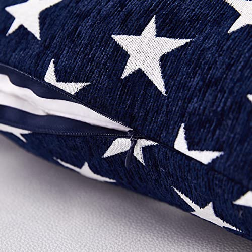 Chenille Throw Pillow Covers Set of 2 - 16x16 Navy Stars