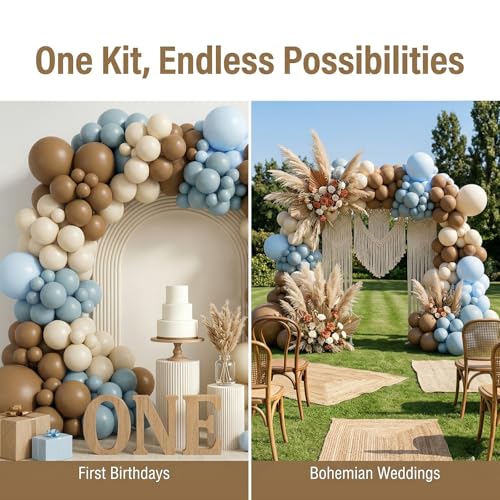 Dusty Blue & Brown Balloon Arch Kit - 122 Pcs Baby Shower Decor