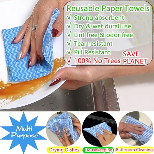 Reusable Paper Towels Roll - 60 Washable Cleaning Cloths