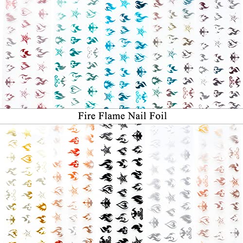 Holographic Fire Flame Nail Art Transfer Foils - 10 Sheets Gradient Decals