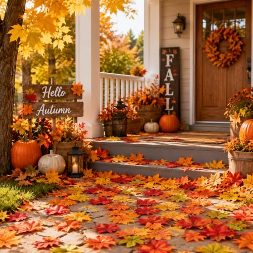 Green Fake Fall Leaves 400 Pcs Autumn Maple Leaf Decor for DIY & Weddings