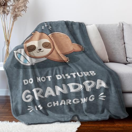 Grandpa Charging Sloth Blanket 60x80 Grey - Funny Gift for Grandpa