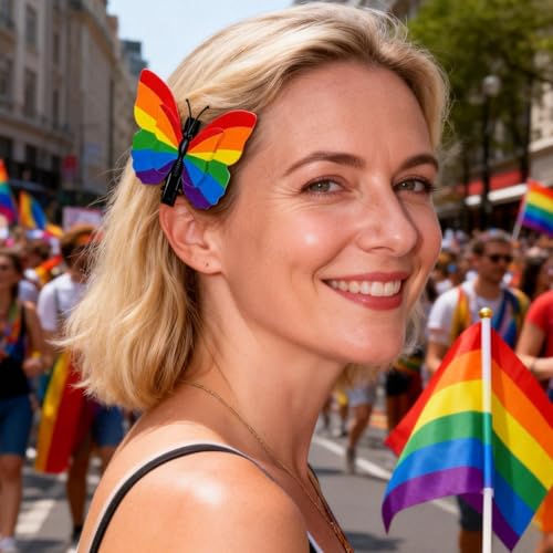 Rainbow Butterfly Hair Clips 12 Pack LGBT Pride Barrettes