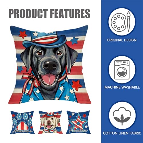 Patriotic Dog Throw Pillow Covers, 18x18 Set of 4, America Labrador Prints