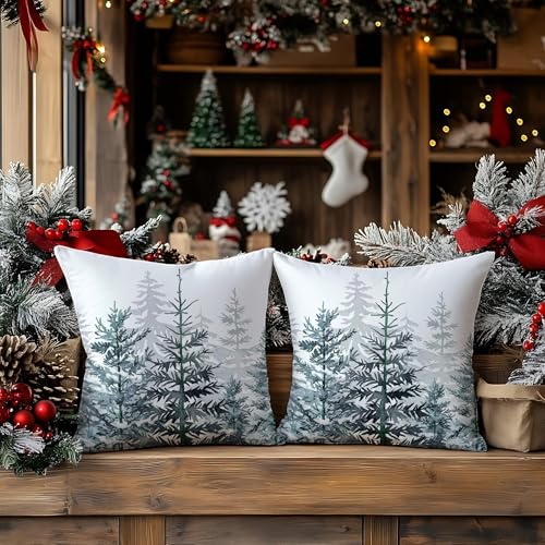 Blue Christmas Tree Pillow Covers 20x20 Inch Set of 2 - Artmag