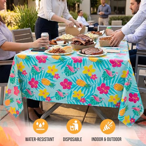 Summer Disposable Waterproof Tablecloth 2 Pack 54 x 108 Inches - Outdoor & Indoor Party Cover