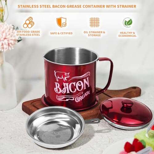 1.3L Bacon Grease Saver Container with Strainer - Red