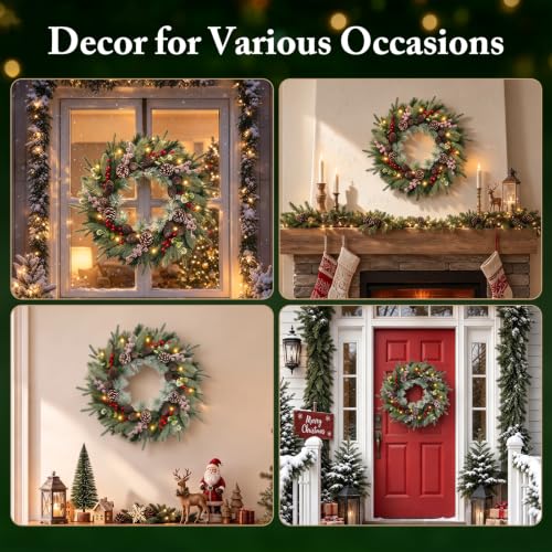 Christmas Wreath for Front Door - Pine Artificial Holiday Door Decor - Variation of Christmas Wreath