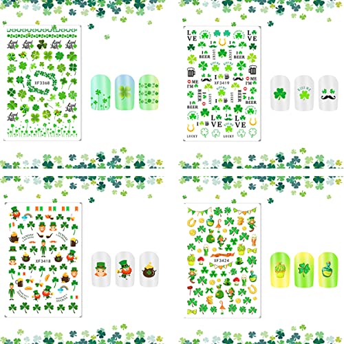 St Patrick’s Day Nail Art Stickers 3D Shamrock Green Clover Decals (10 Sheets)