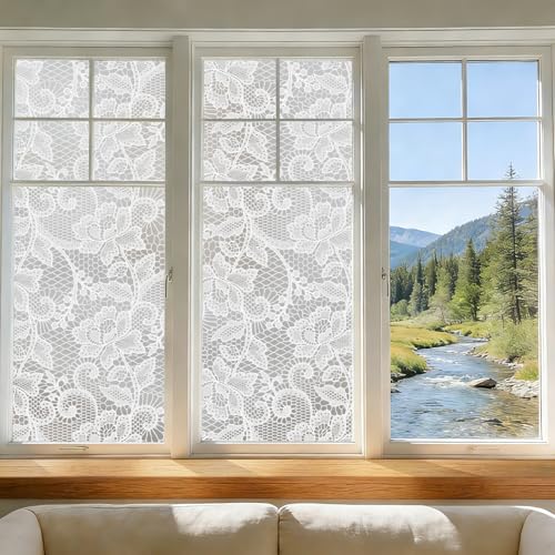 NINETREX Frosted White Lace Window Privacy Film, 17.5" x 78.7" Static Cling