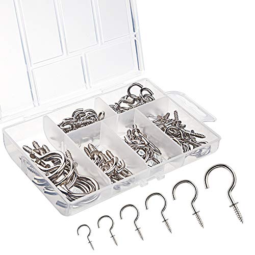 KUUQA 75 Pcs Multi-Size Nickel Plated Ceiling Hooks Set Silver - Heavy Duty Metal Hooks for Home & Garden