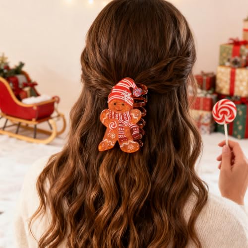 Christmas Gingerbread Man Hair Claw Clip Cute Holiday Hair Accessory