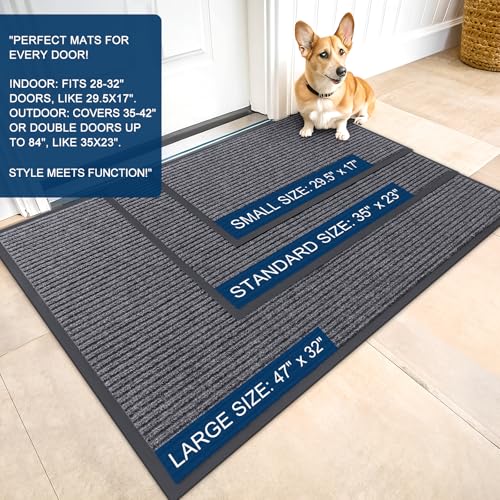 OLANLY Heavy-Duty Indoor Outdoor Doormat, 29.5" x 17" Grey Stripe Mat