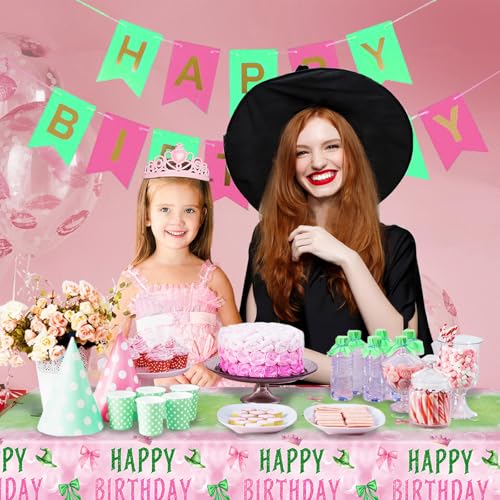 Witch Birthday Party Tablecloths - 2 Pack Pink Green 54x108