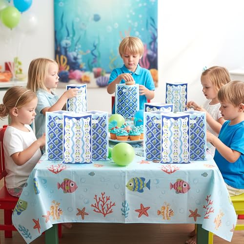 50Pcs Coastal Floral Wavy Gift Bags for Parties - 6.5x10 in