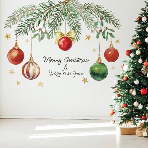 Christmas Wall Decals - Holiday Removable Stickers with Lights & Stars - Merry Christmas & Happy New Year - Variation: Christmas