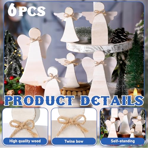 Christmas Angel Wooden Centerpiece Set - Rustic Farmhouse Holiday Decor - 6 Pieces, Variation: Angel