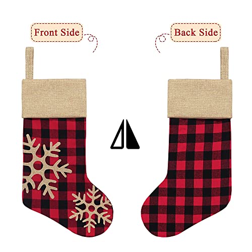 Rustic Christmas Stockings 4 Pack - 18 Inch Red Black Buffalo Plaid Holiday Decor