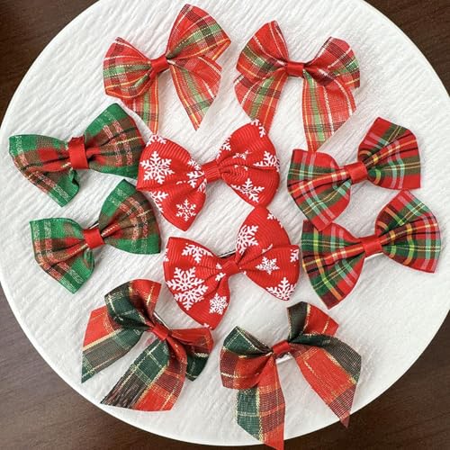 Junchao Christmas Hair Clips 10-Piece Red Bow and Rhinestone Hair Claws