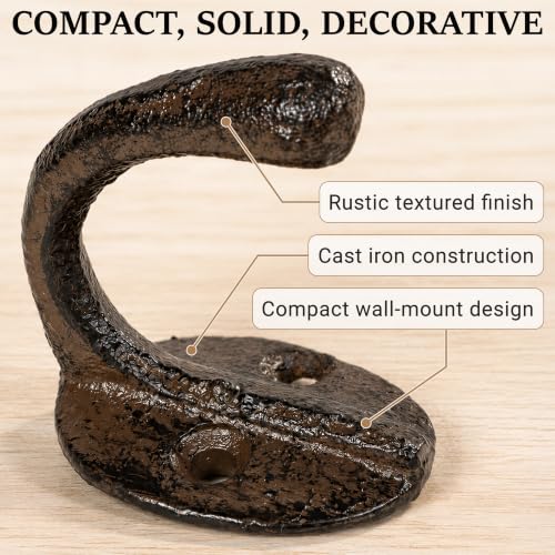Rustic Cast Iron Wall Hooks - 6 Pack Vintage Coat Hangers