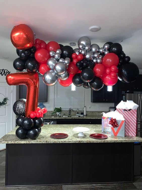 Red Number 7 Balloon - 40 Inch Giant Foil Balloon for 7th Birthday Party Decorations