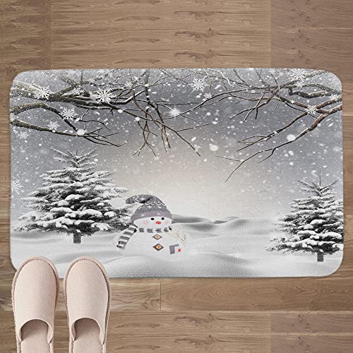 JAWO Winter Christmas Bath Mat - Cute Snowman Non-Slip Rug 17x29"
