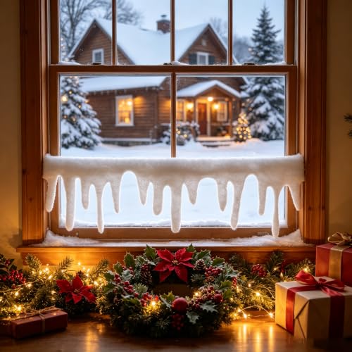 Artificial Snow Fireplace Blanket Roll - Winter Icicle Trim for Holiday Decor (14 x 47 inch)