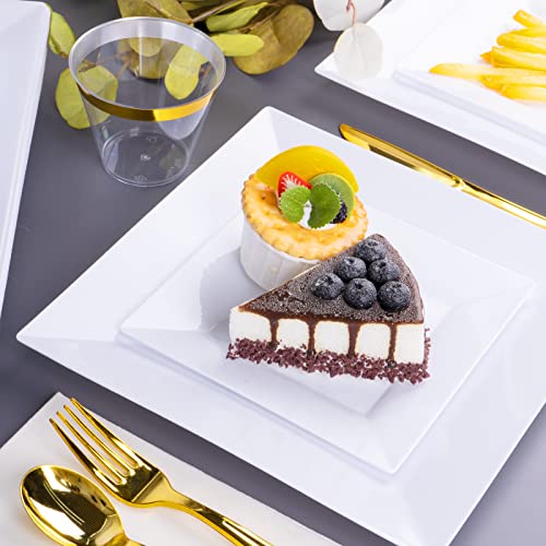 Disposable Plastic Plates 60 Pack Square Food-Grade BPA-Free Dinnerware - White / 60PCS