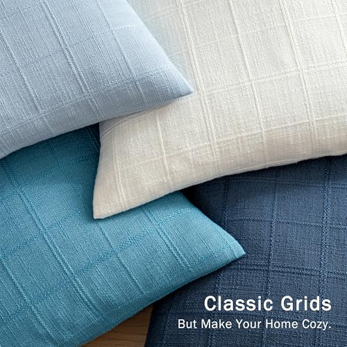 Set of 4 Blue Decorative Pillow Covers 18x18 Inch - Plaid Design