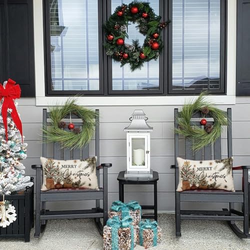 ARGOOGF Waterproof Christmas Outdoor Pillow Cover 12x20 Inches - Eucalyptus Berries Decor, Pack of 1