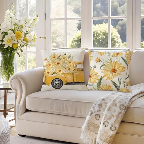 Farmhouse Floral Throw Pillow Covers - Set of 4, 18x18 Inches