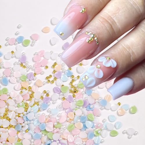 150Pcs 3D Floral Resin Nail Charms with Pearls and Rhinestones for Spring Summer Acrylic Nails
