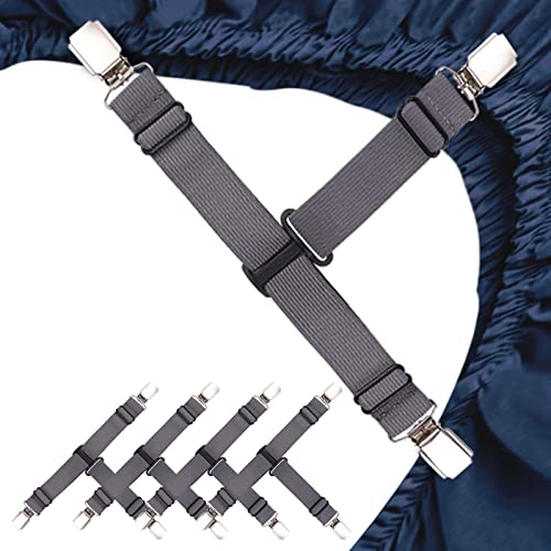 QCWQMYL Fitted Sheet Straps - 4 Pack Bed Sheet Clips for Non-Slip Hold
