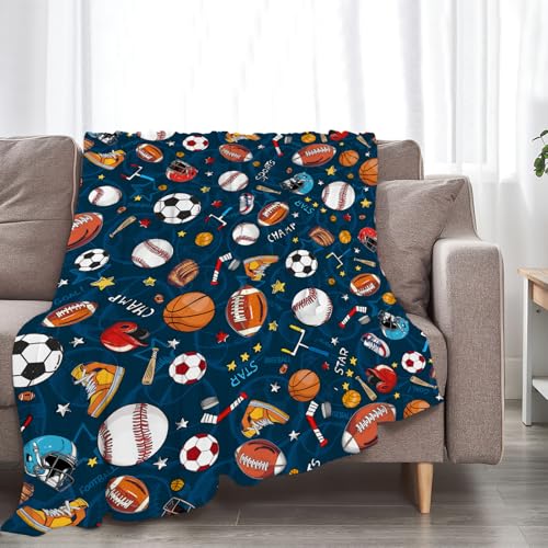 Exroozy Sports Ball Fleece Throw Blanket for Kids, Soft Plush 50"x40"