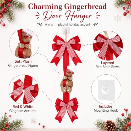 Christmas Door Hanger Decorations with Red Bow and Gingerbread - Festive Holiday Decor